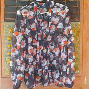 Who What Wear Floral Sheer Blouse - Black, Red, White